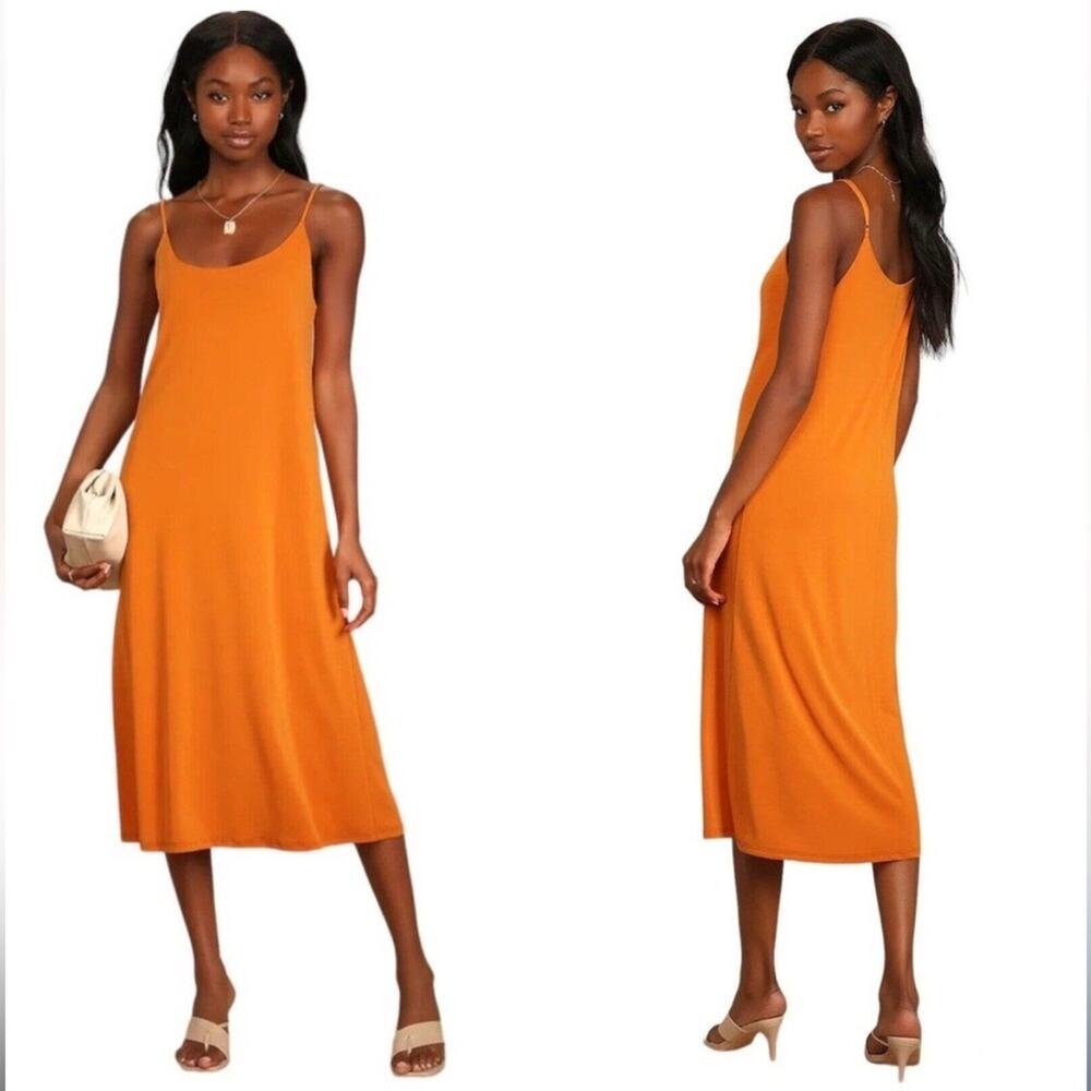 Lulu's Jersey Knit Midi Dress Orange Burst Of Brightness Column Modal Size Small